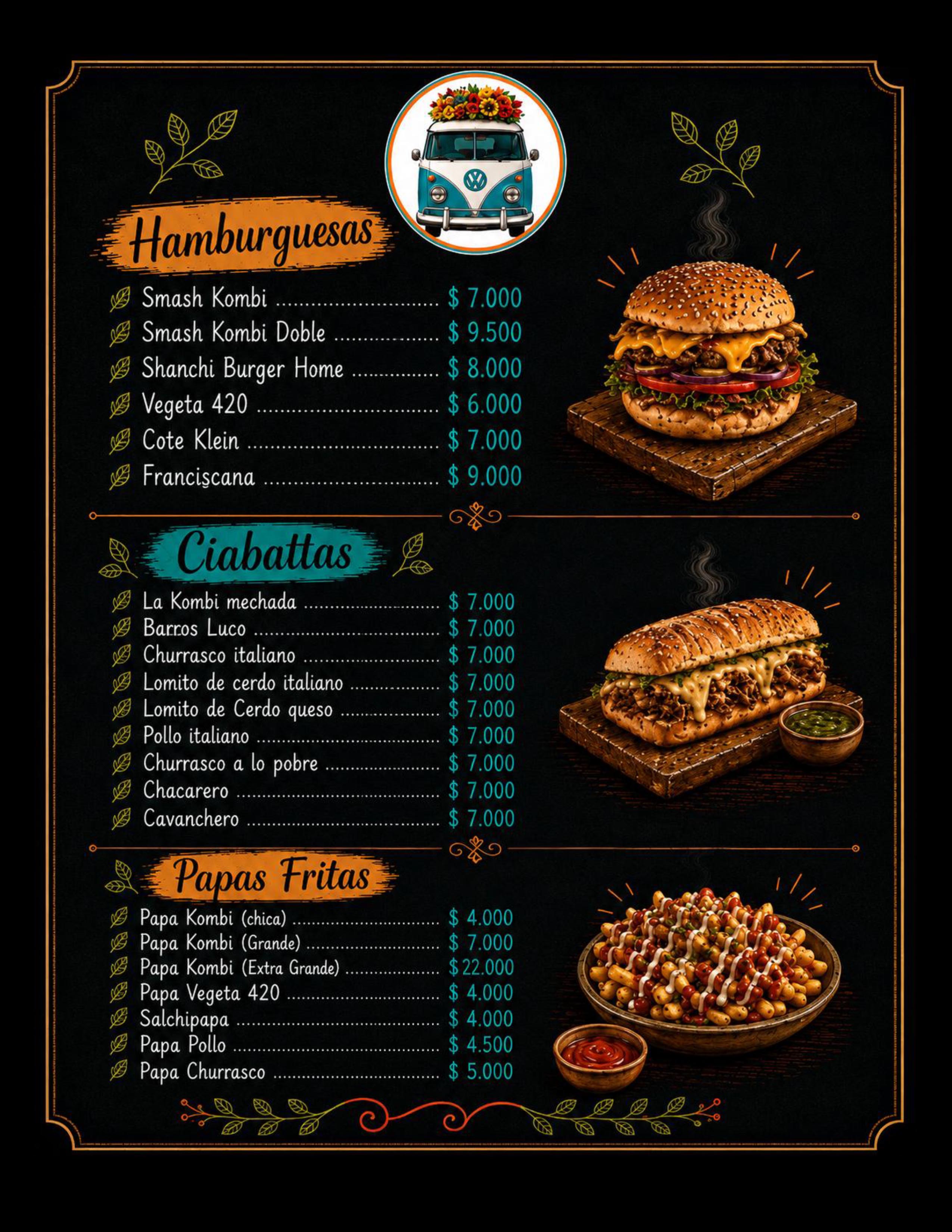 Hamburguesas, Ciabattas y Papas Fritas